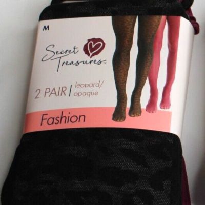 Secret Treasures Women's Wine Red Opaque & Black Leopard 2pk Tights Medium NEW